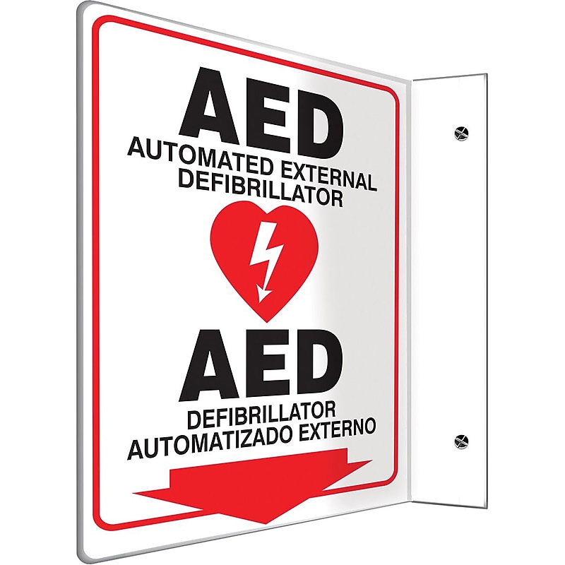 Accuform AED Automated External Defibrillator.. Projection Sign, Black/Red/White, 12"H x 9"W (SBPSP760) image 1