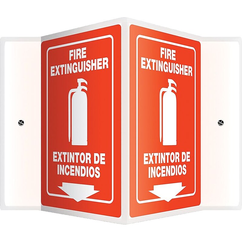 Accuform Fire Extinguisher/Extintor De Incendios Projection Sign, White/Red, 12"H x 9"W (SBPSP391) image 1