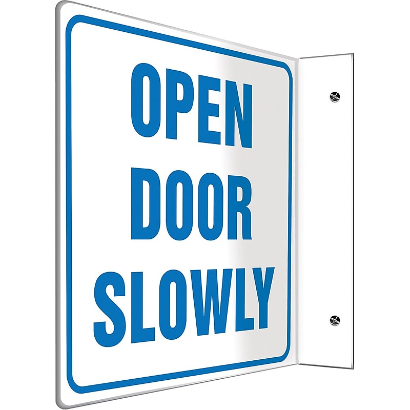 Accuform Open Door Slowly Projection Sign, Blue/White, 8"H x 8"W (PSP234) image 1