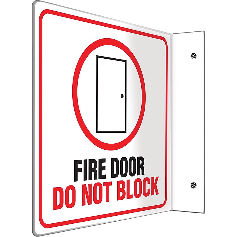 Accuform Fire Door Do Not Block Projection Sign, Red/Black/White, 8"H x 8"W (PSP243) image 1