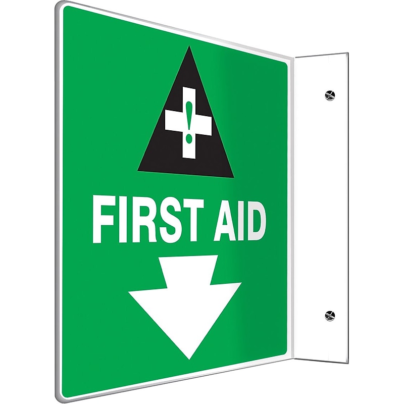 Accuform First Aid Projection Sign, 8"H x 8"W, White/Black/Green (PSP712) image 1