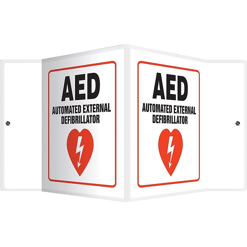 Accuform AED Automated External Defibrillator Projection Sign, Red/Black/White, 6"H x 5"W (PSP610) image 1