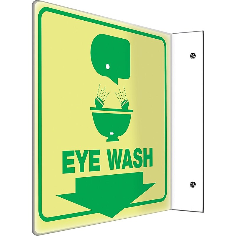 Accuform Eye Wash Projection Sign, Green/Yellow, 8"H x 8"W (PSP974) image 1
