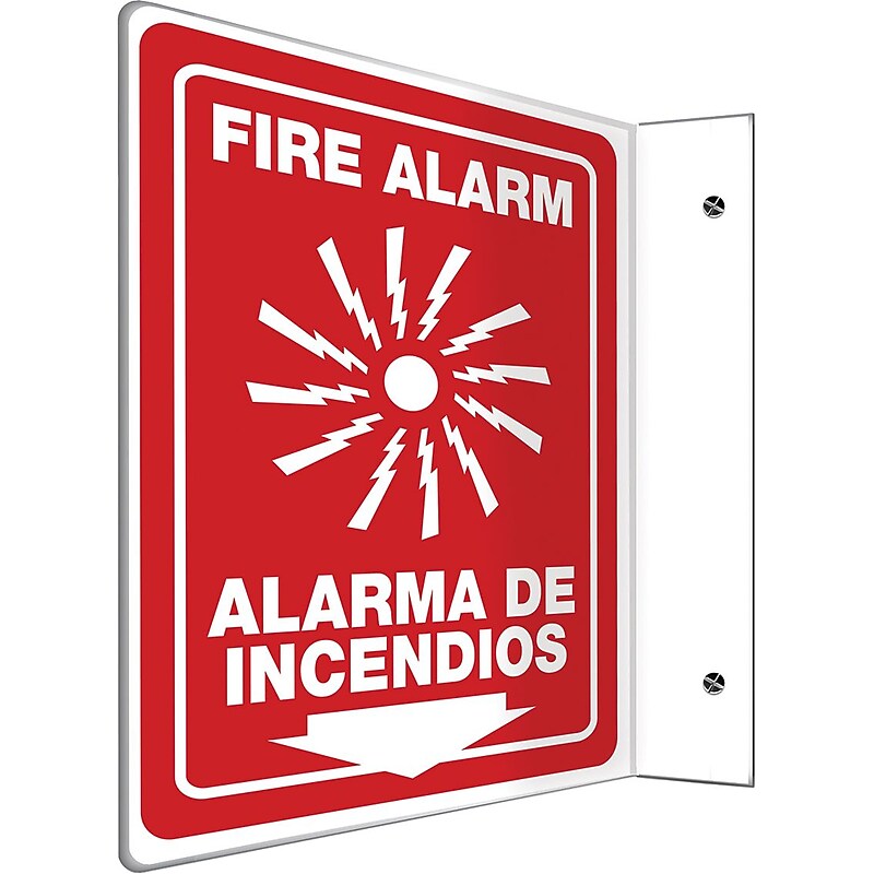 Accuform Fire Alarm/Alarma De Incendios Projection Sign, White/Red, 12"H x 9"W (SBPSP440) image 1