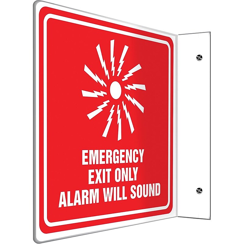 Accuform Emergency Exit Only Alarm Will Sound Projection Sign, White/Red, 8"H x 8"W (PSP232) image 1