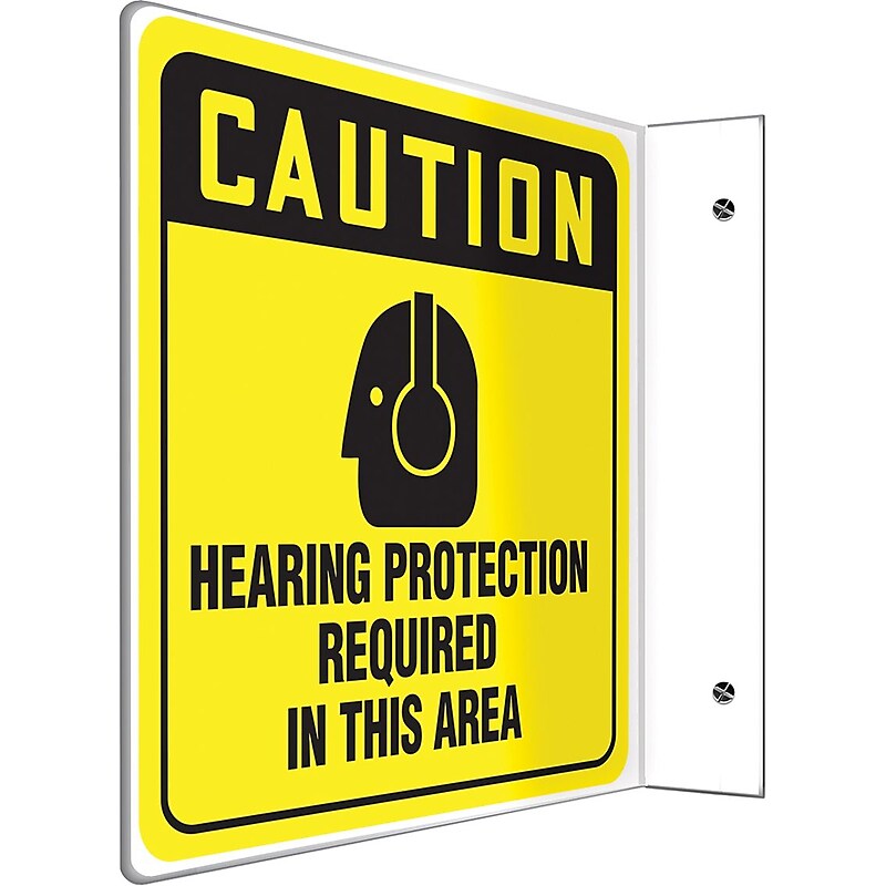 Accuform Hearing Protection Required In This Area Projection Sign, Black/Yellow, 8"H x 8"W (PSP476) image 1