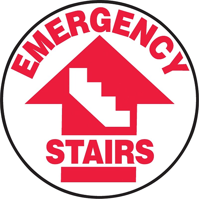 Accuform Slip-Gard EMERGENCY STAIRS Round Floor Sign, Red/White, 17"Dia. (MFS703) image 1