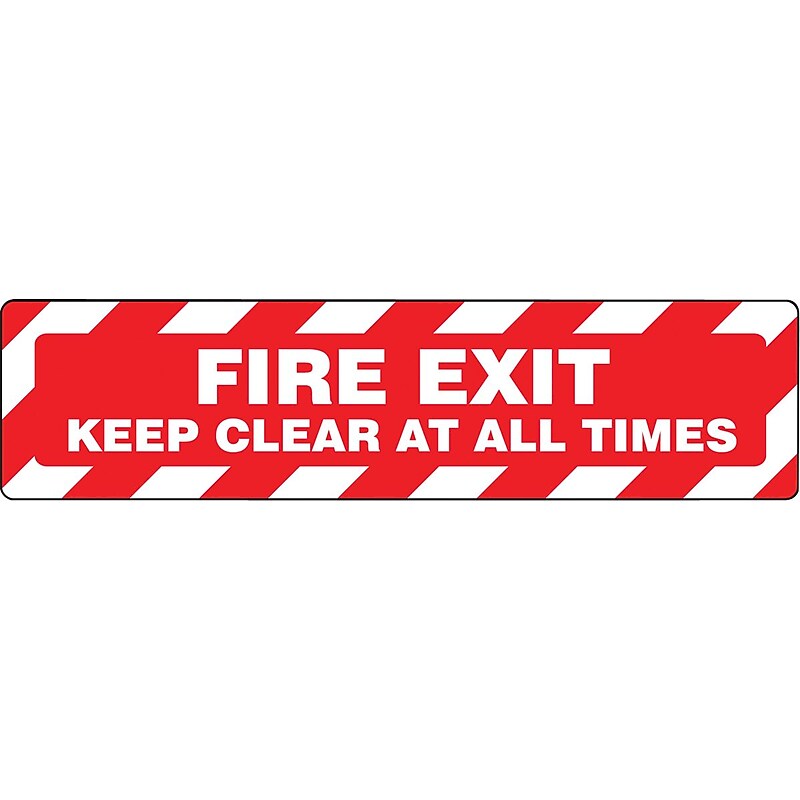 Accuform Slip-Gard FIRE EXIT KEEP CLEAR AT ALL TIMES Border Floor Sign, White/Red, 6" x 24" (PSR271) image 1