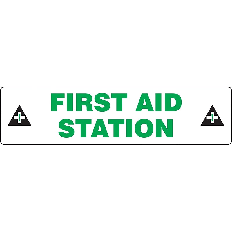 Accuform Slip-Gard FIRST AID STATION Border Floor Sign, Green/White, 6"H x 24"W (PSR269) image 1