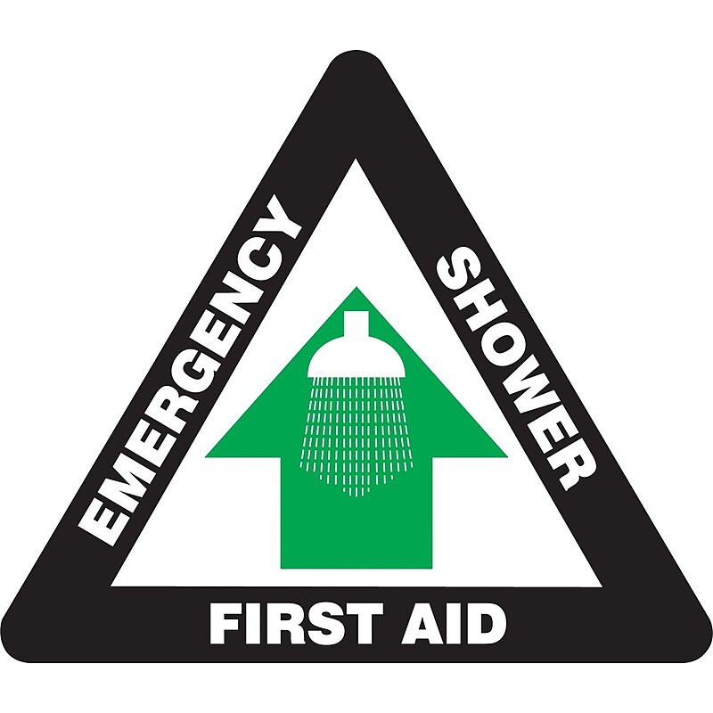 Accuform Slip-Gard EMERGENCY SHOWER FIRST AID Triangle Floor Sign, White/Green, 17"H x 17"W (PSR842) image 1