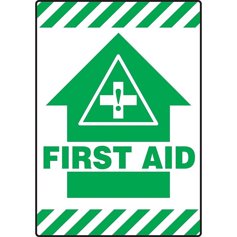 Accuform Slip-Gard FIRST AID Border Floor Sign, Green/White, 20"H x 14"W (PSR630) image 1