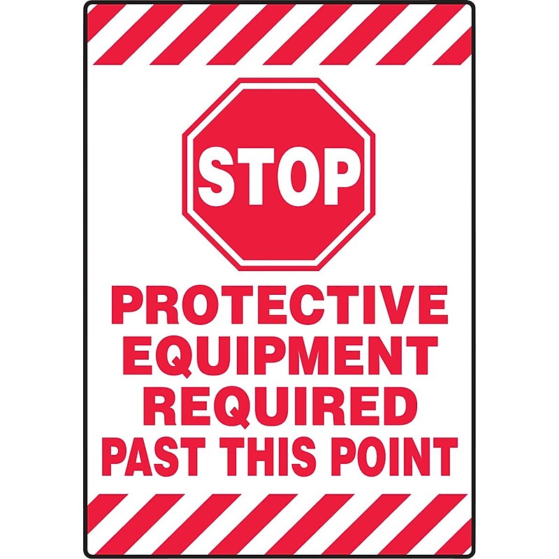 Accuform Slip-Gard STOP PROTECTIVE EQUIPMENT.. Border Floor Sign, Red/White, 20"H x 14"W (PSR684) image 1