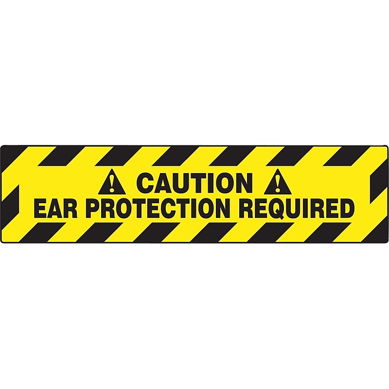 Accuform Slip-Gard CAUTION EAR PROTECTION REQUIRED Border Floor Sign, Black/Yellow, 6" x 24" (PSR276) image 1