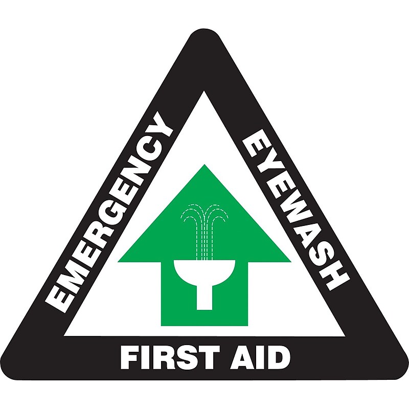 Accuform Slip-Gard EMERGENCY EYEWASH FIRST AID Triangle Floor Sign, White/Green, 17"H x 17"W (PSR844) image 1