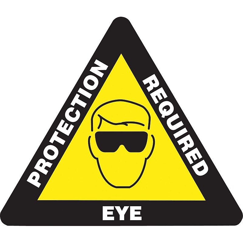 Accuform Slip-Gard EYE PROTECTION REQUIRED Triangle Floor Sign, White/Yellow/Black, 17"x17" (PSR832) image 1