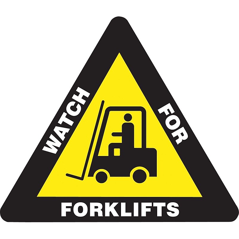 Accuform Slip-Gard WATCH FOR FORKLIFTS Triangle Floor Sign, White/Yellow/Black, 17"H x 17"W (PSR814) image 1