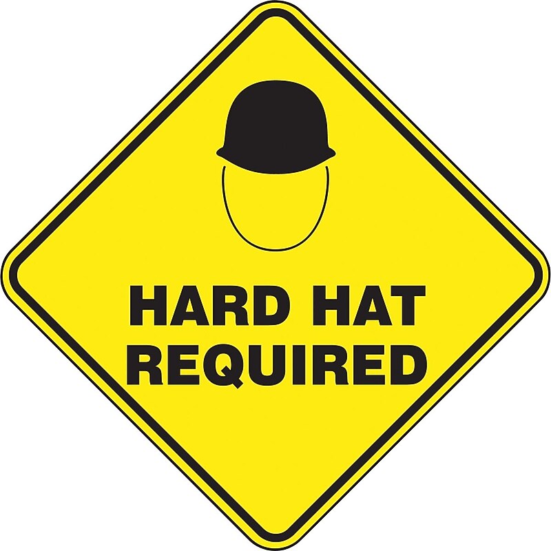 Accuform Slip-Gard HARD HAT REQUIRED Diamond Floor Sign, Black/Yellow, 17"H x 17"W (PSR426) image 1