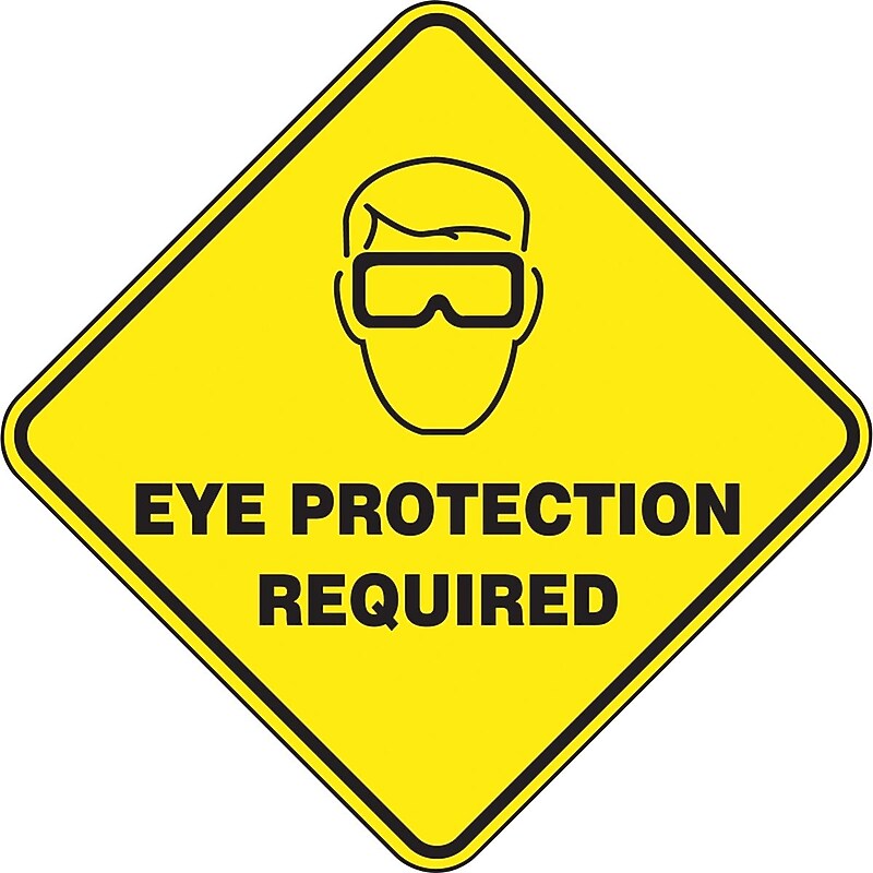 Accuform Slip-Gard EYE PROTECTION REQUIRED Diamond Floor Sign, Black/Yellow, 17"H x 17"W (PSR420) image 1