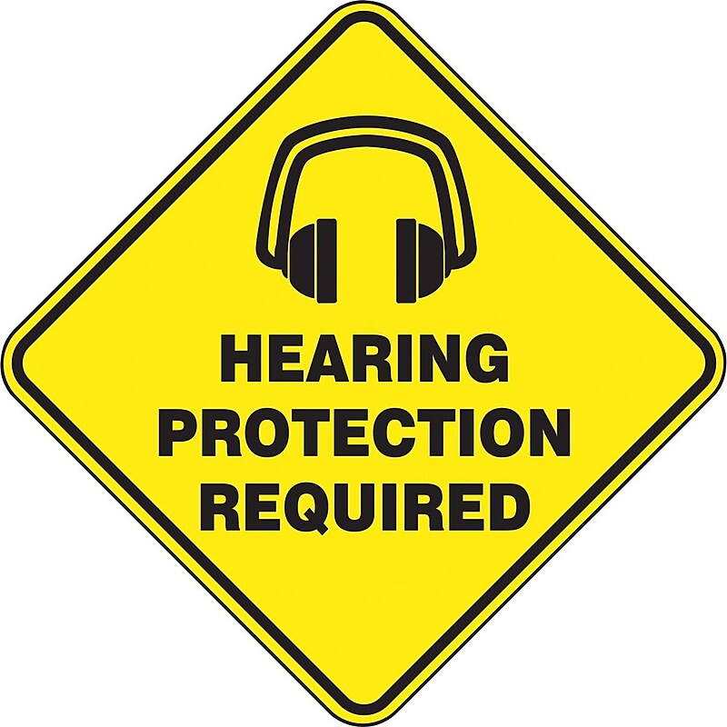 Accuform Slip-Gard HEARING PROTECTION REQUIRED Diamond Floor Sign, Black/Yellow, 17"H x 17"W (PSR424) image 1