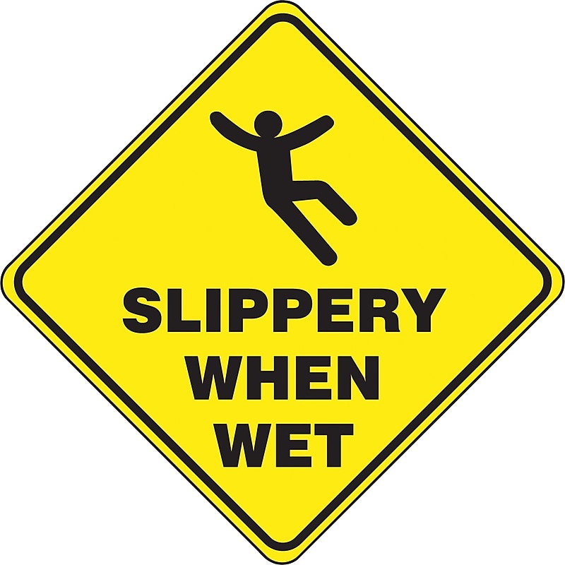 Accuform Slip-Gard SLIPPERY WHEN WET Diamond Floor Sign, Black/Yellow, 17"H x 17"W (PSR416) image 1