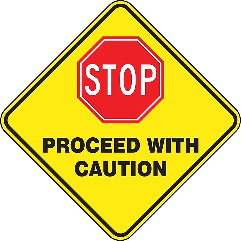 Accuform Slip-Gard STOP PROCEED WITH CAUTION Diamond Floor Sign, Black/Yellow/Red, 17" x 17" (PSR430) image 1