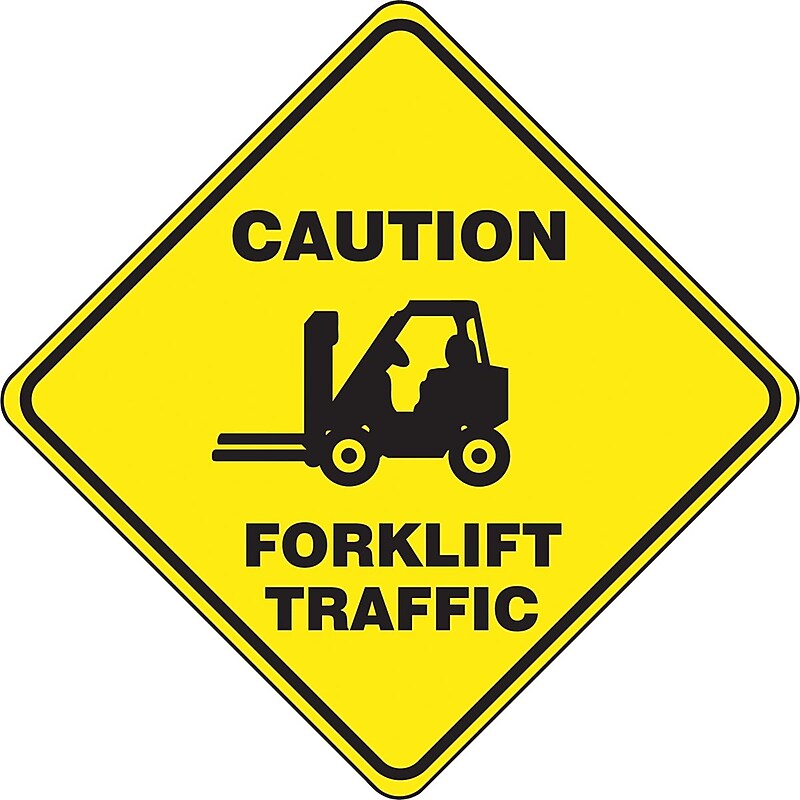 Accuform Slip-Gard CAUTION FORKLIFT TRAFFIC Diamond Floor Sign, Black/Yellow, 17"H x 17"W (PSR404) image 1