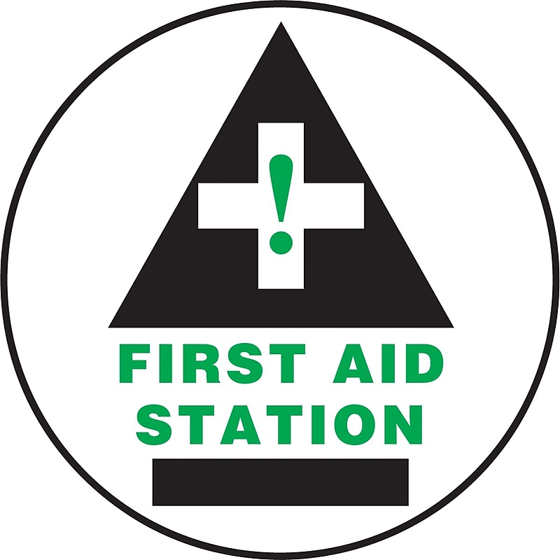 Accuform Slip-Gard FIRST AID STATION Round Floor Sign, Black/Green/White, 17"Dia. (MFS738) image 1