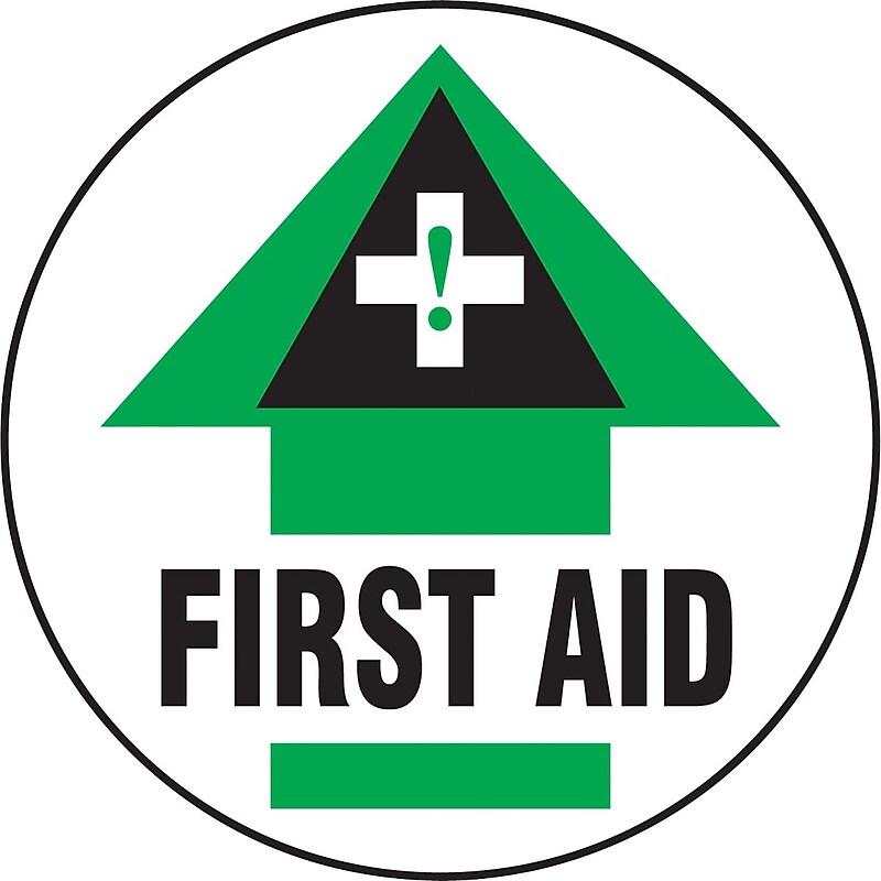 Accuform Slip-Gard FIRST AID Round Floor Sign, Black/Green/White, 17"Dia. (MFS728) image 1