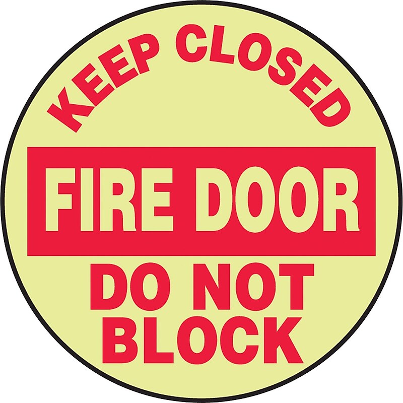 Accuform Slip-Gard KEEP CLOSED FIRE DOOR DO NOT BLOCK Round Floor Sign, Red/Yellow, 8"Dia. (MFS875) image 1