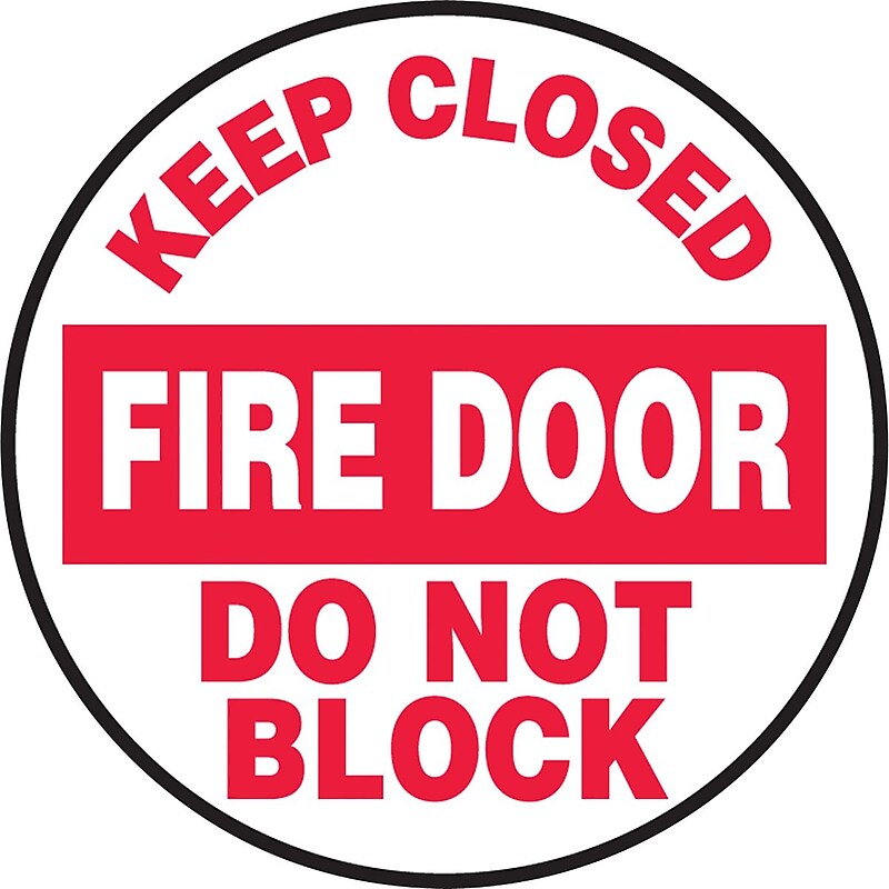 Accuform Slip-Gard KEEP CLOSED FIRE DOOR DO NOT BLOCK Round Floor Sign, Red/White, 8"Dia. (MFS815) image 1