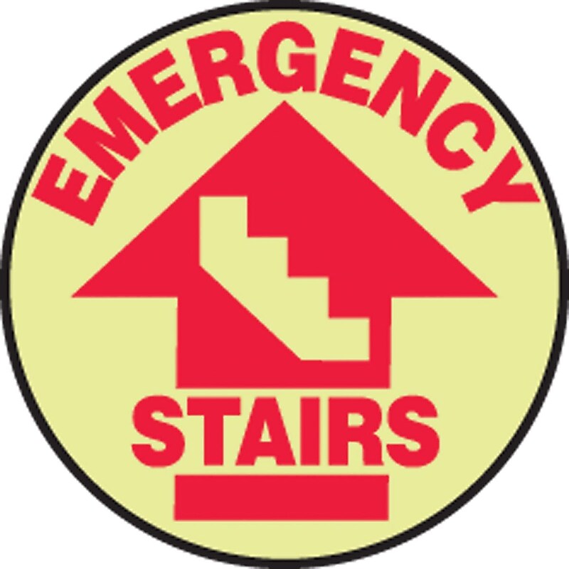 Accuform Slip-Gard EMERGENCY STAIRS Round Floor Sign, Red/Yellow, 8"Dia. (MFS874) image 1