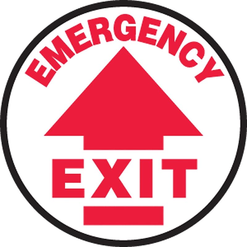Accuform Slip-Gard EMERGENCY EXIT Round Floor Sign, Red/White, 8"Dia. (MFS812) image 1