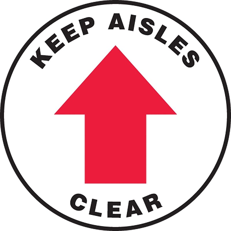Accuform Slip-Gard KEEP AISLES CLEAR Round Floor Sign, Black/Red/White, 8"Dia. (MFS1108) image 1