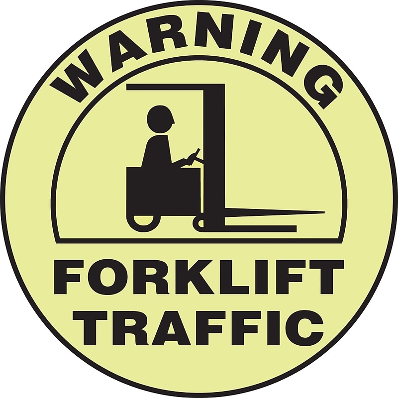 Accuform Slip-Gard WARNING FORKLIFT TRAFFIC Round Floor Sign, Black/Yellow, 17"Dia. (MFS715) image 1