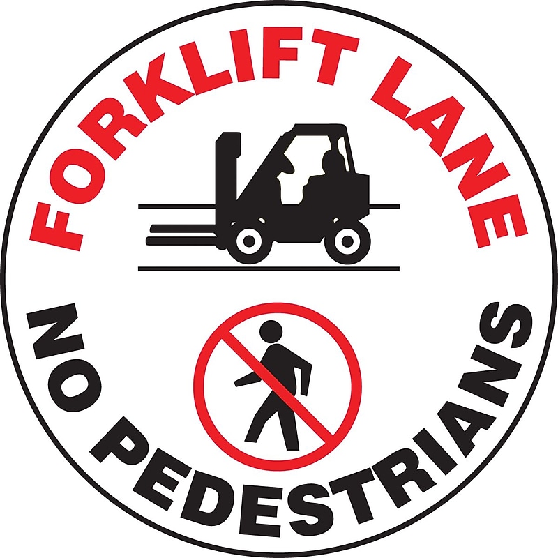 Accuform Slip-Gard FORKLIFT LANE NO PEDESTRIANS Round Floor Sign, Black/Red/White, 8"Dia. (MFS885) image 1