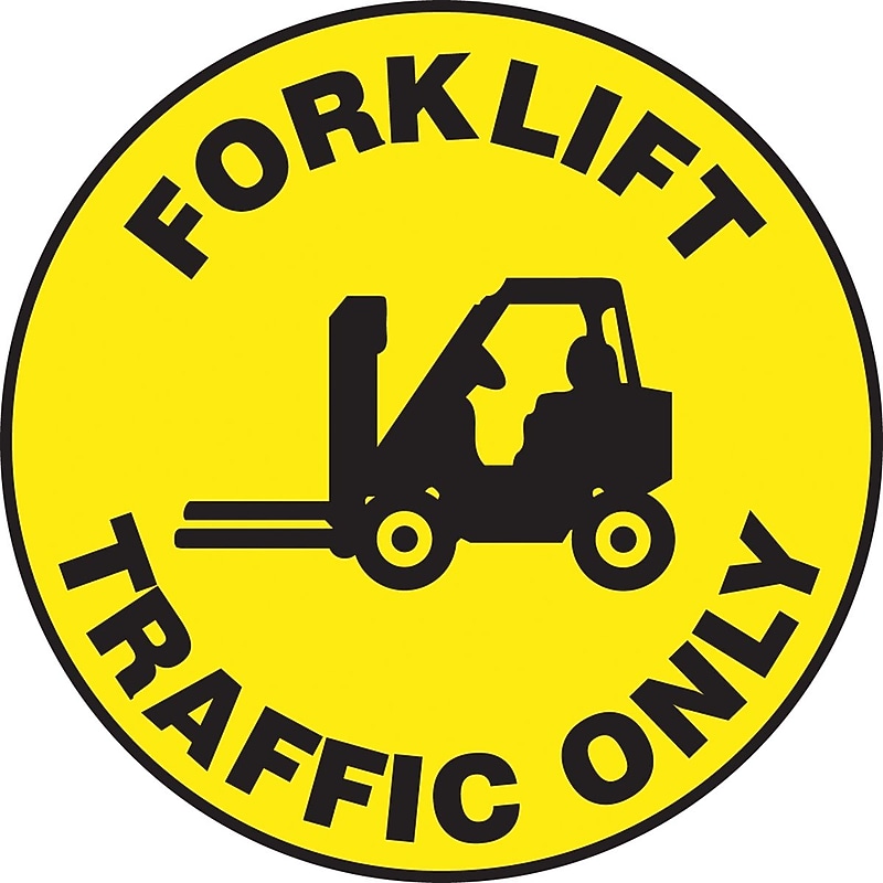 Accuform Slip-Gard FORKLIFT TRAFFIC ONLY Round Floor Sign, Black/Yellow, 8"Dia. (MFS860) image 1
