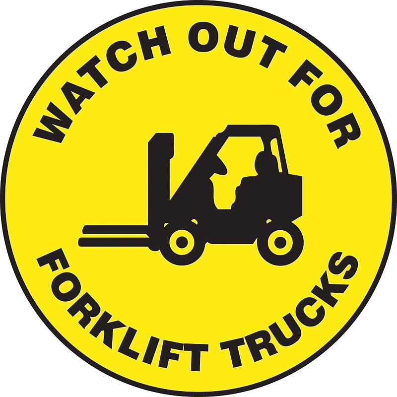 Accuform Slip-Gard WATCH OUT FOR FORK LIFT TRAFFIC Round Floor Sign, Black/Yellow, 17"Dia. (MFS706) image 1