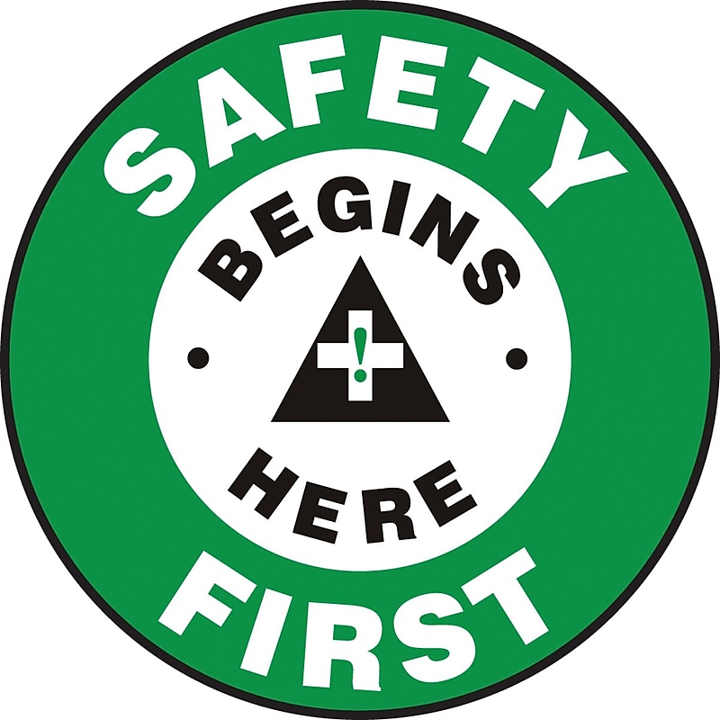 Accuform Slip-Gard SAFETY FIRST SAFETY BEGINS HERE Floor Sign, Black/White/Green, 8"Dia. (MFS801) image 1