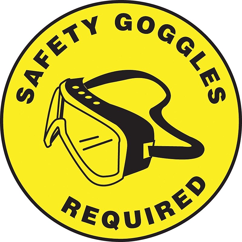 Accuform Slip-Gard SAFETY GOGGLES REQUIRED Round Floor Sign, Black/Yellow, 8"Dia. (MFS0108) image 1