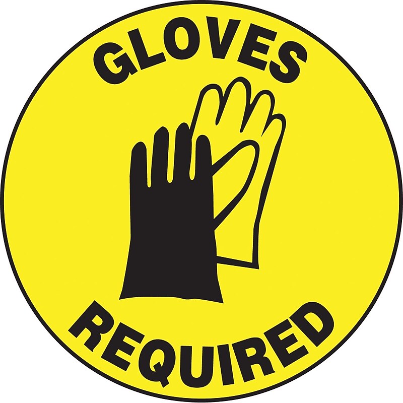 Accuform Slip-Gard GLOVES REQUIRED Round Floor Sign, Black/Yellow, 17"Dia. (MFS203) image 1
