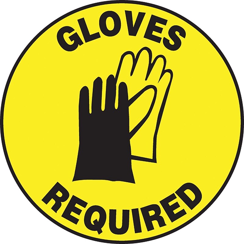 Accuform Slip-Gard GLOVES REQUIRED Round Floor Sign, Black/Yellow, 8"Dia. (MFS314) image 1