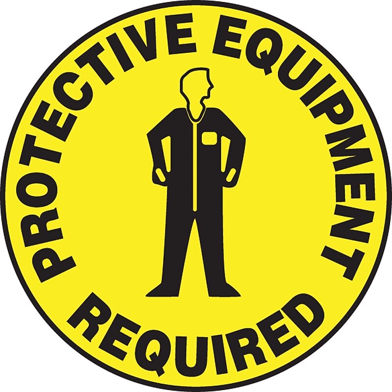 Accuform Slip-Gard PROTECTIVE EQUIPMENT REQUIRED Round Floor Sign, Black/Yellow, 8"Dia. (MFS317) image 1
