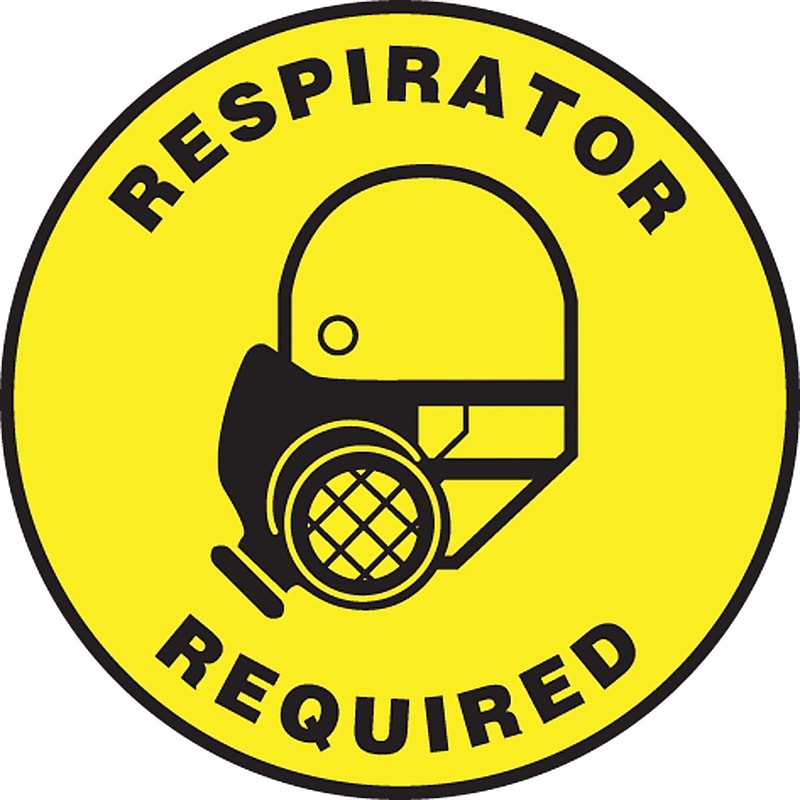 Accuform Slip-Gard RESPIRATOR REQUIRED Round Floor Sign, Black/Yellow, 8"Dia. (MFS0808) image 1