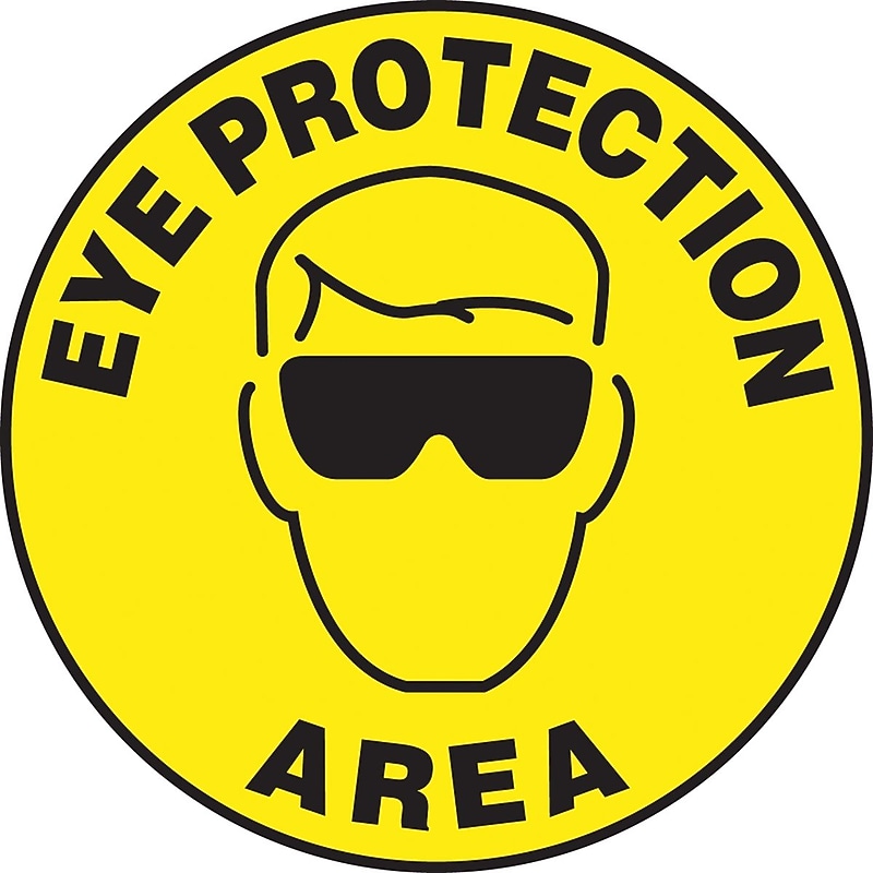 Accuform Slip-Gard EYE PROTECTION AREA Round Floor Sign, Black/Yellow, 8"Dia. (MFS231) image 1