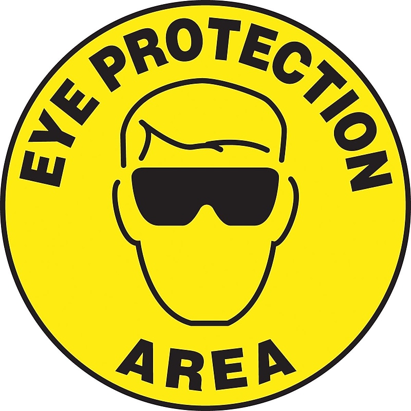 Accuform Slip-Gard EYE PROTECTION AREA Round Floor Sign, Black/Yellow, 8"Dia. (MFS830) image 1