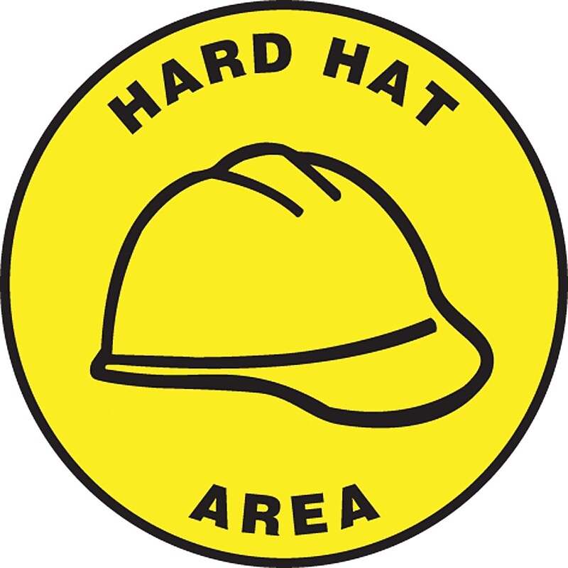 Accuform Slip-Gard HARD HAT AREA Round Floor Sign, Black/Yellow, 8"Dia. (MFS1308) image 1