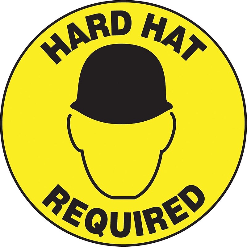 Accuform Slip-Gard HARD HAT REQUIRED Round Floor Sign, Black/Yellow, 17"Dia. (MFS201) image 1