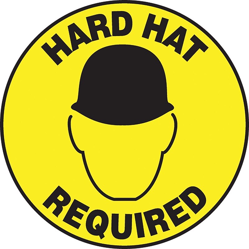Accuform Slip-Gard HARD HAT AREA Round Floor Sign, Black/Yellow, 8"Dia. (MFS312) (MFS312) image 1