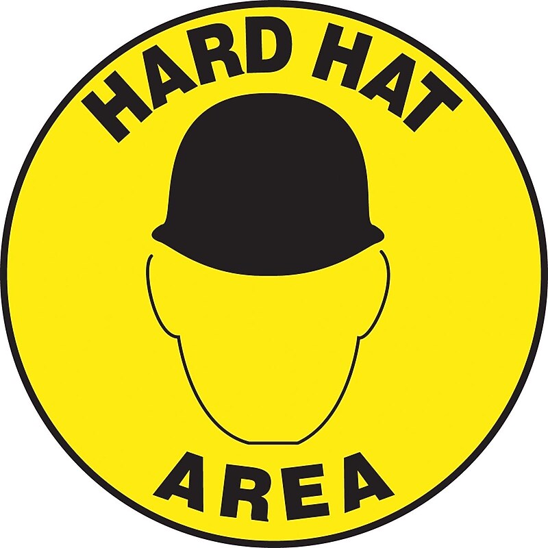 Accuform Slip-Gard HARD HAT AREA Round Floor Sign, Black/Yellow, 8"Dia. (MFS234) (MFS234) image 1