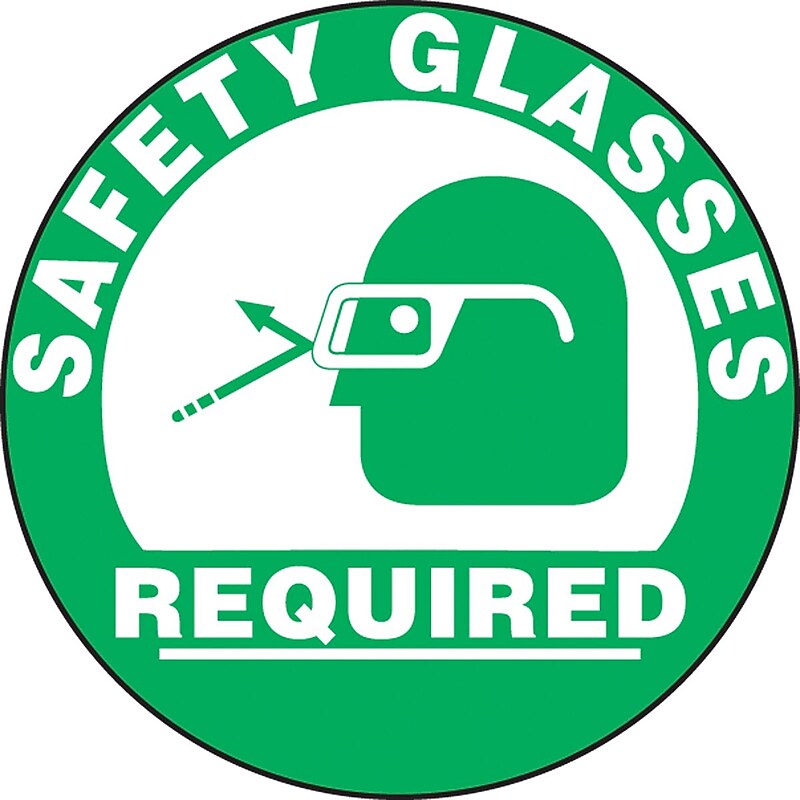 Accuform Slip-Gard SAFETY GLASSES REQUIRED Round Floor Sign, White/Green, 8"Dia. (MFS2608) image 1
